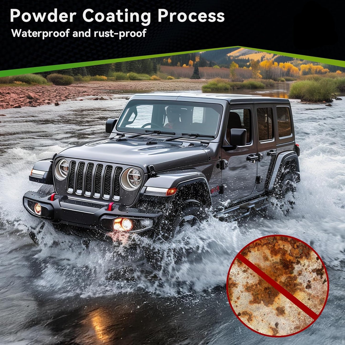 6" Two-Stair Running Boards for 2018-2026 Jeep Wrangler JL 4-Door - Black
