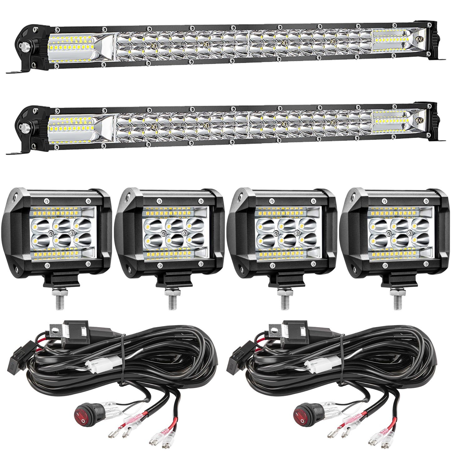 LED Light Bar Kit - 2x20" Slim Bars + 4x4" Pods + 2 Harnesses for Truck/ATV/UTV/RV