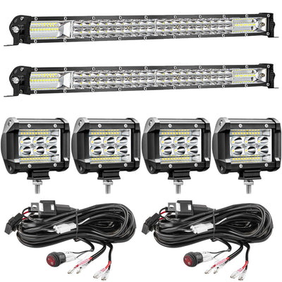LED Light Bar Kit - 2x20" Slim Bars + 4x4" Pods + 2 Harnesses for Truck/ATV/UTV/RV