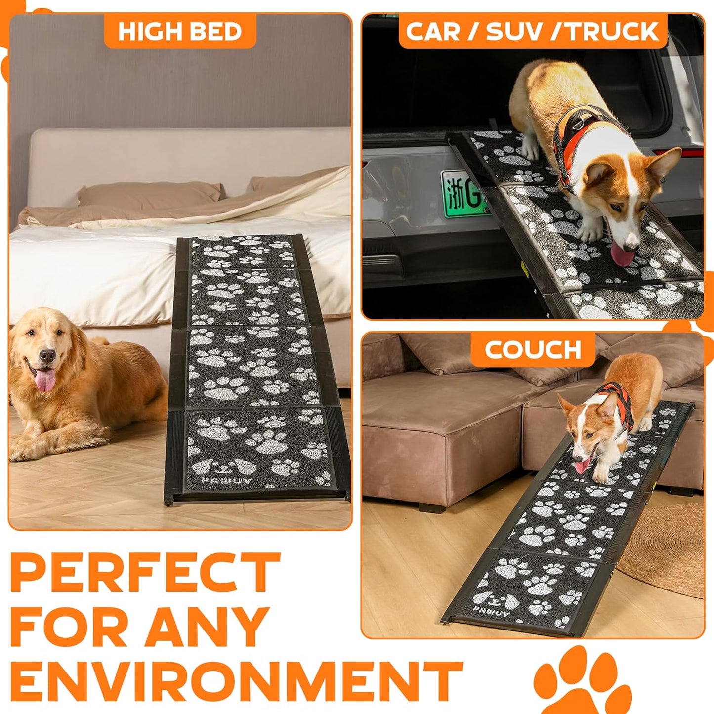 71"x17.2" Folding Dog Ramp - 250 lb Capacity, Non-Slip Wide Surface for SUV/Truck/Car/Bed