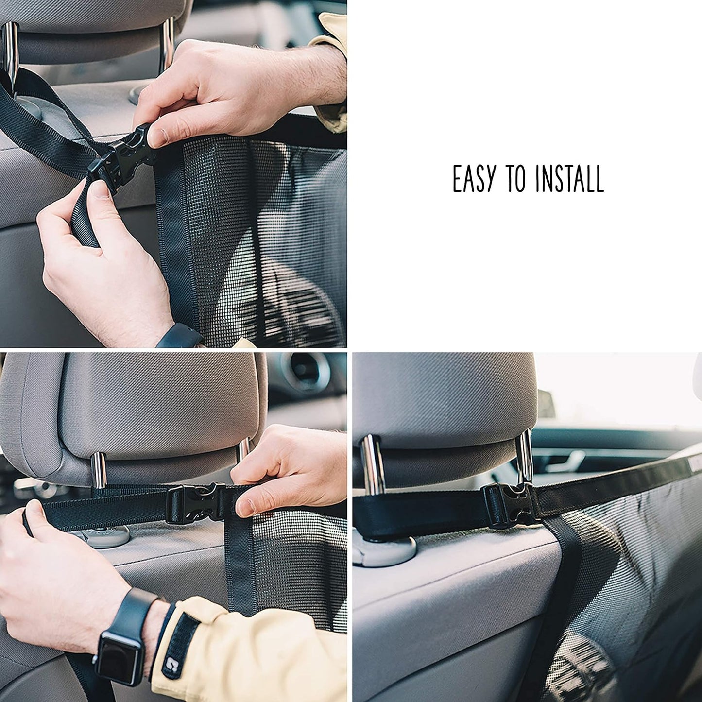 Universal Dog Mesh Car Barrier - Easy Install w/Bungee Cords, A/C Pass-Through & Easy Clean