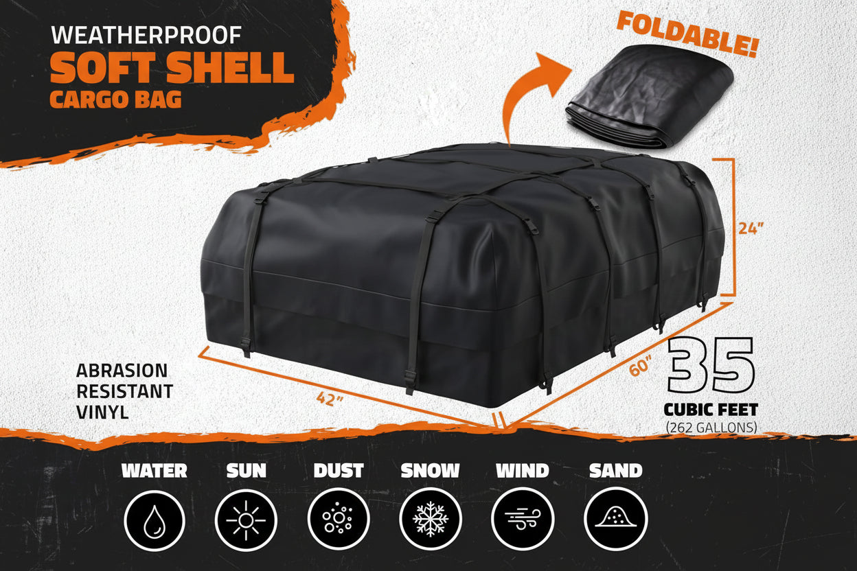 35ft³ Black Rooftop Cargo Bag (60"x42"x24") - Soft-Shell for w/wo Roof Rack