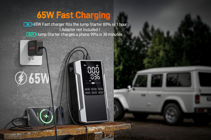 3000A Jump Starter & Air Compressor - 59.2Wh, 160PSI, 65W Fast Charge for 8L Gas/6L Diesel