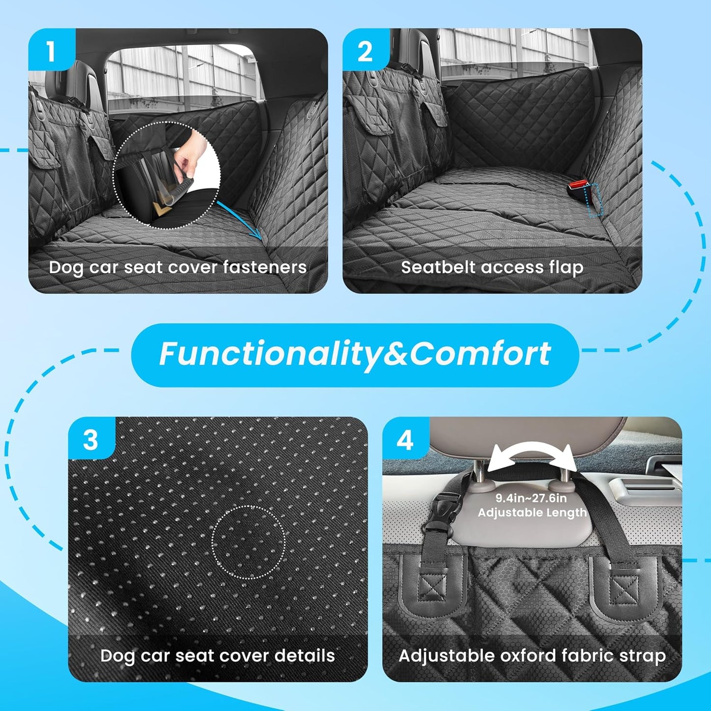 Hard-Bottom Dog Seat Cover w/Door Protector - 450 lb Capacity, Waterproof Non-Slip for SUV/Truck