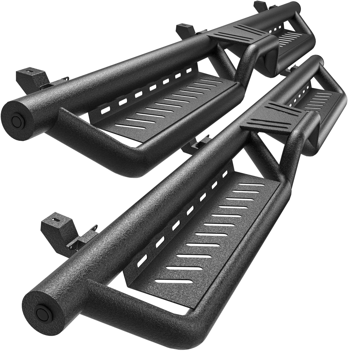 Two-Stair Black Running Boards for 2018-2026 Jeep Wrangler JL 4-Door - Nerf Bars