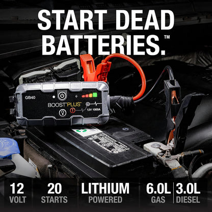 Boost GB40 1000A Jump Starter - UltraSafe for 6.0L Gas/3.0L Diesel, Portable Power Bank