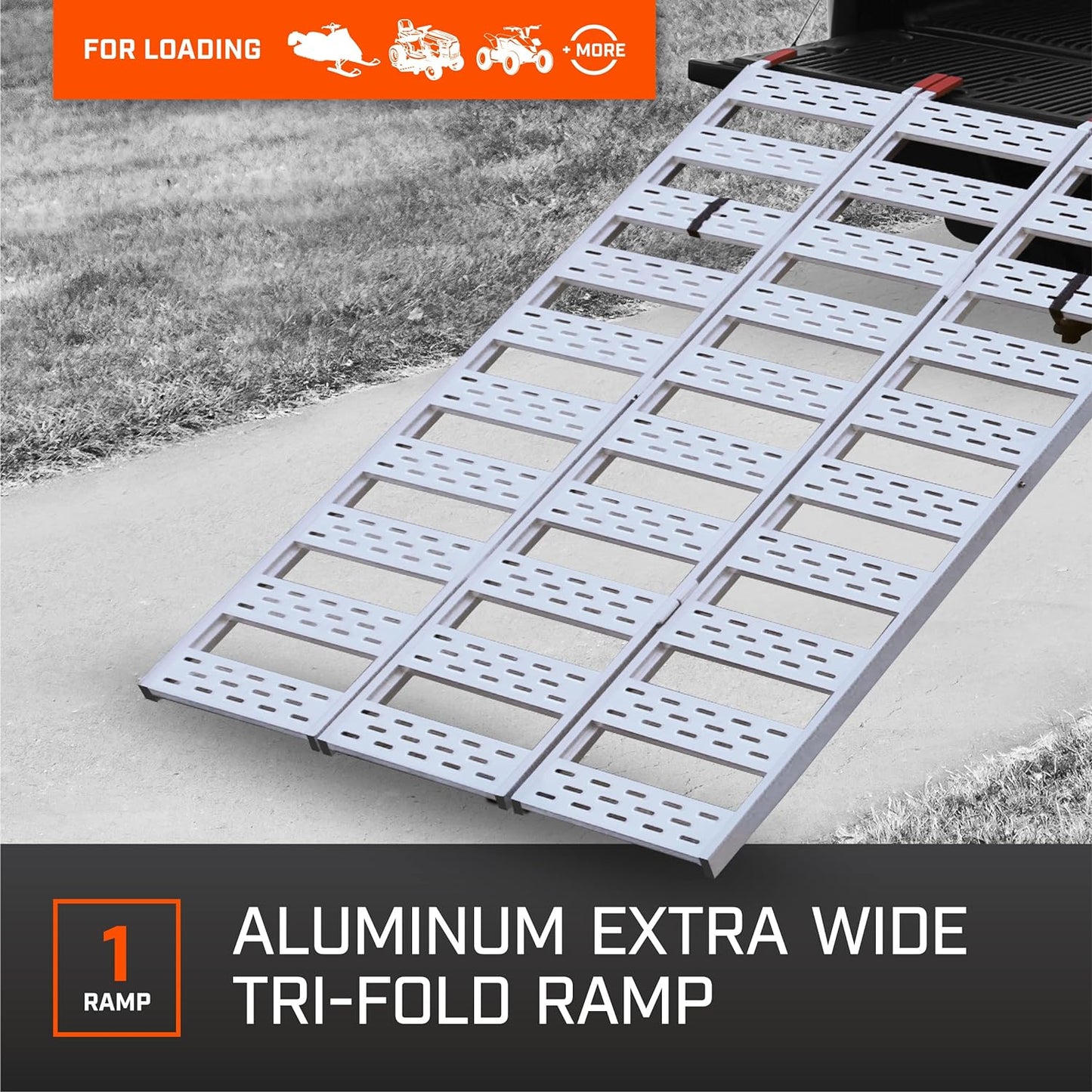 Aluminum Tri-Fold Ramp with Treads—1,500lb Capacity/500lb per Section, 50” W x 76” L