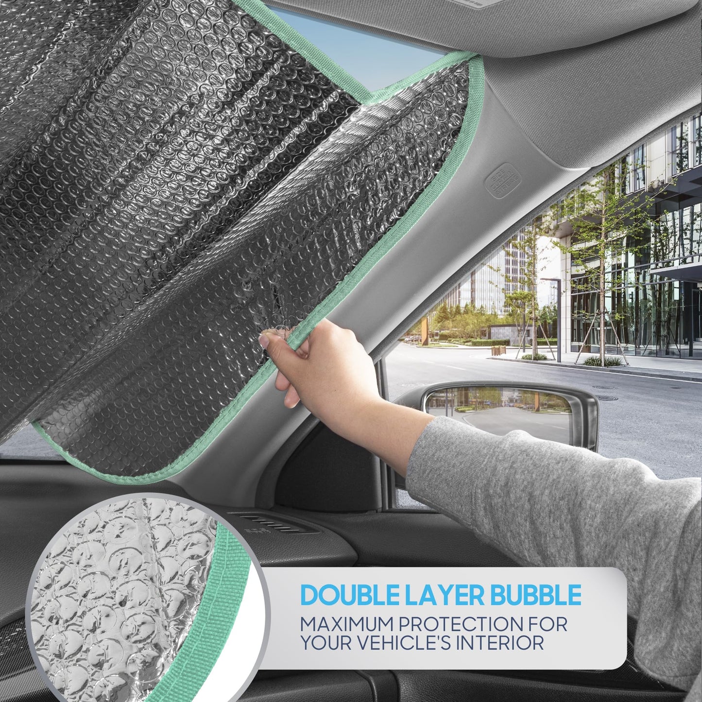 Iridescent Matte White Sunshade (58"x27") for Car/Truck/SUV - UV Block & Accordion Fold