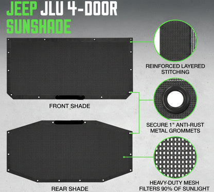 Front & Rear Mesh Sun Shade for 2018-2023 Jeep Wrangler JLU (Bikini Top)