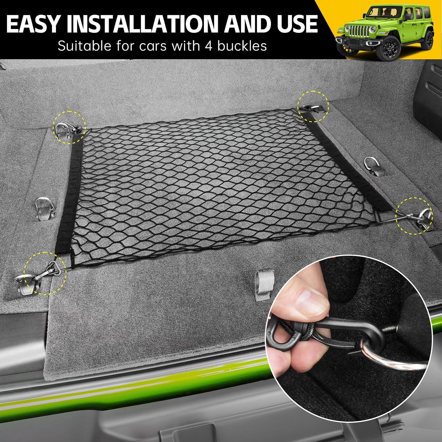Trunk Cargo Net for 2019-2025 Jeep Wrangler JL 4XE 4 Door Trunk Organizer Net Anti-Slip Rear Mesh Cargo Netting for 19-25 Wrangler JL JLU 4XE SUV Accessories