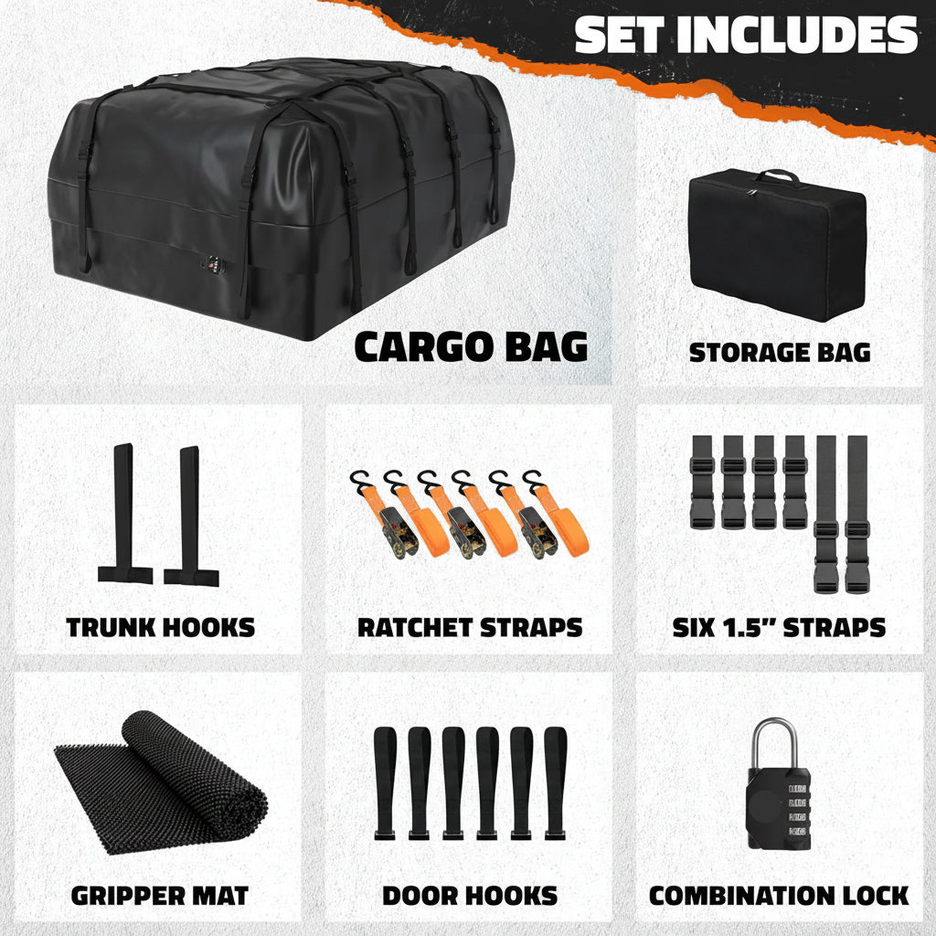 35ft³ Black Rooftop Cargo Bag (60"x42"x24") - Soft-Shell for w/wo Roof Rack