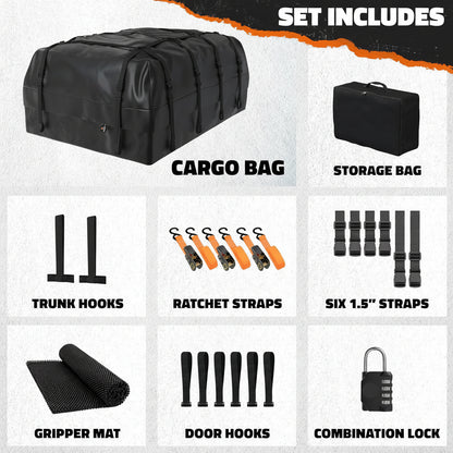 35ft³ Black Rooftop Cargo Bag (60"x42"x24") - Soft-Shell for w/wo Roof Rack