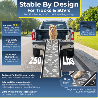71"x20" Quad-Fold Dog Ramp - 250 lb Capacity, Non-Slip, Side-Strap Stability for Large Dogs