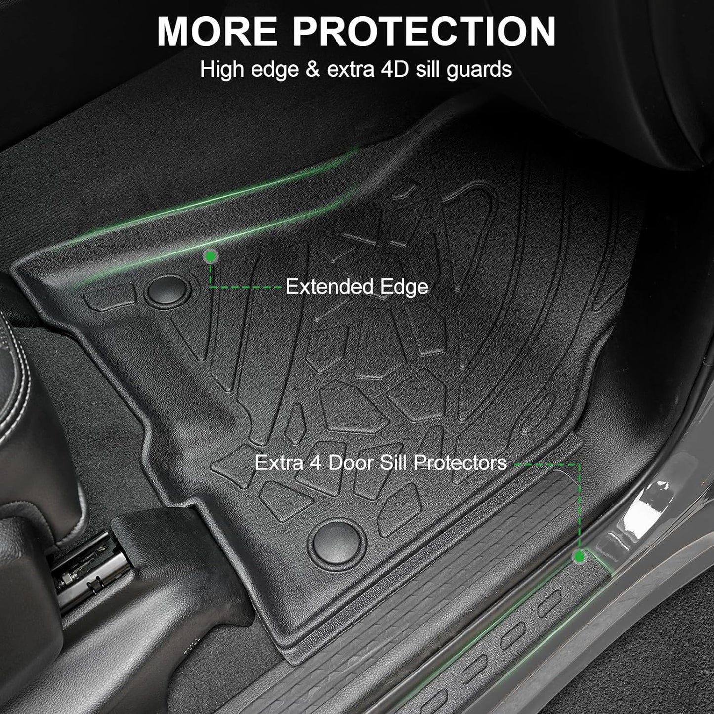 Car Floor Mats Fit for Dodge Ram 1500 Crew Cab 2019-2024 New Body (NOT Classic Models) Rear Row with Under-seat Storage, All Weather Truck Floor Liners Front & 2nd & Door Sill Guards Black Accessories