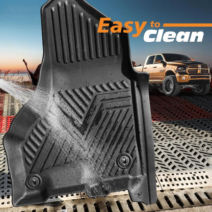Floor Mats for Ram 1500 2500 3500 Crew Cab (2013-2018) & Ram 1500 Classic (2019-2024) | Front & Rear Floor Liners | Fit with Cargo Liners | All-Weather Truck Accessories