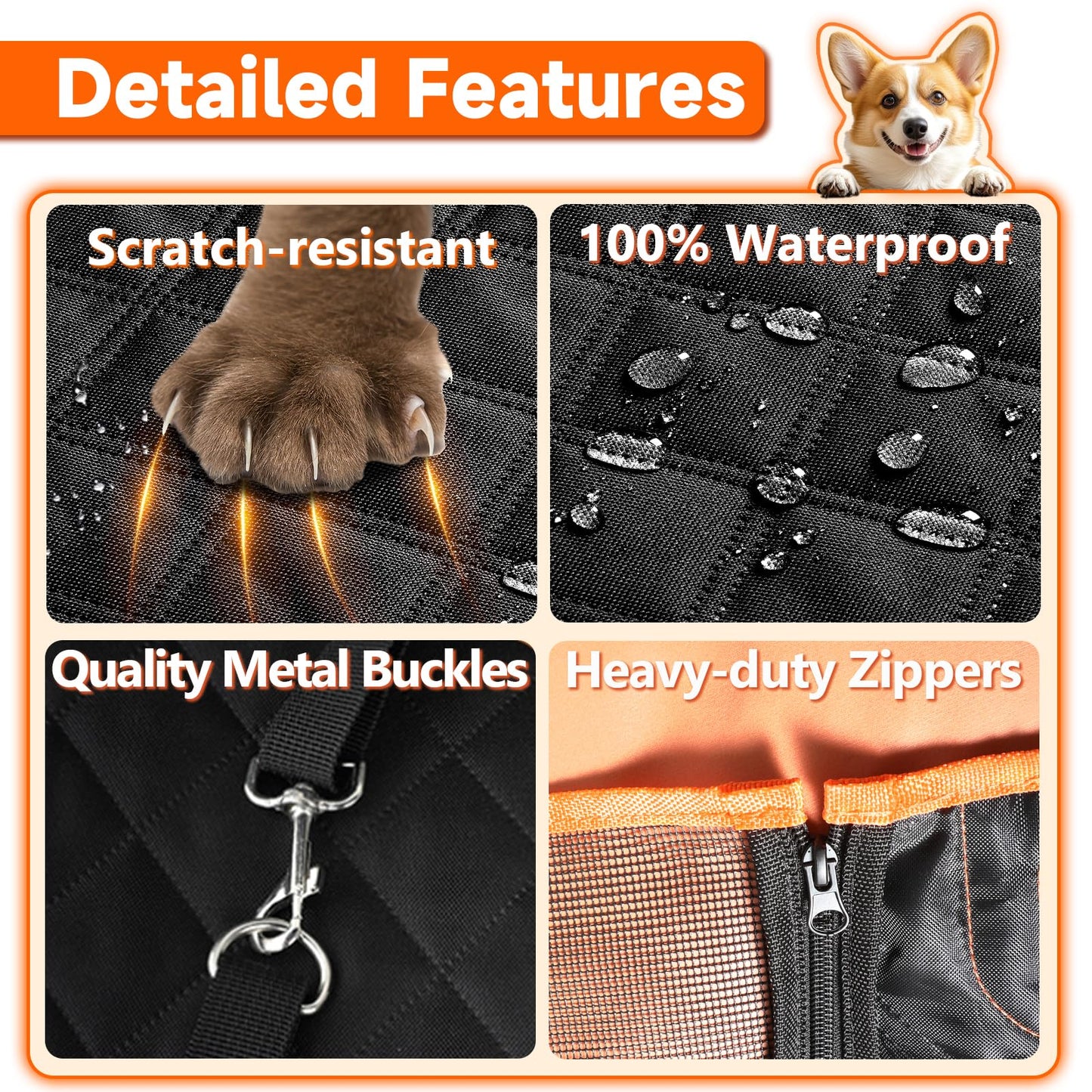 Waterproof Nonslip Dog Hammock, 52" Back Seat