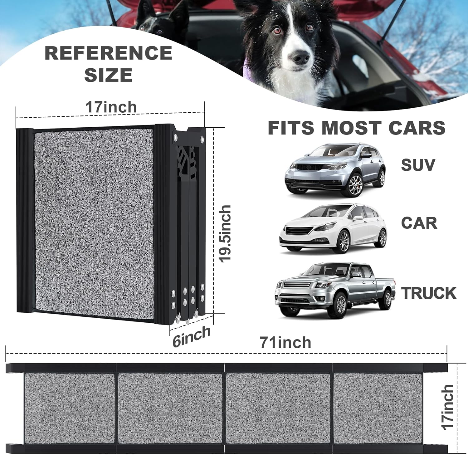 Dog Ramp for Car,Portable Dog Ramp with Non-Slip Rug Surface,Folding Pet Steps for Medium/Large Dogs,Extra Wide Dog Car Ramp Up to 250LBS Enter a Car/SUV/Truck (71" L x 17" W)