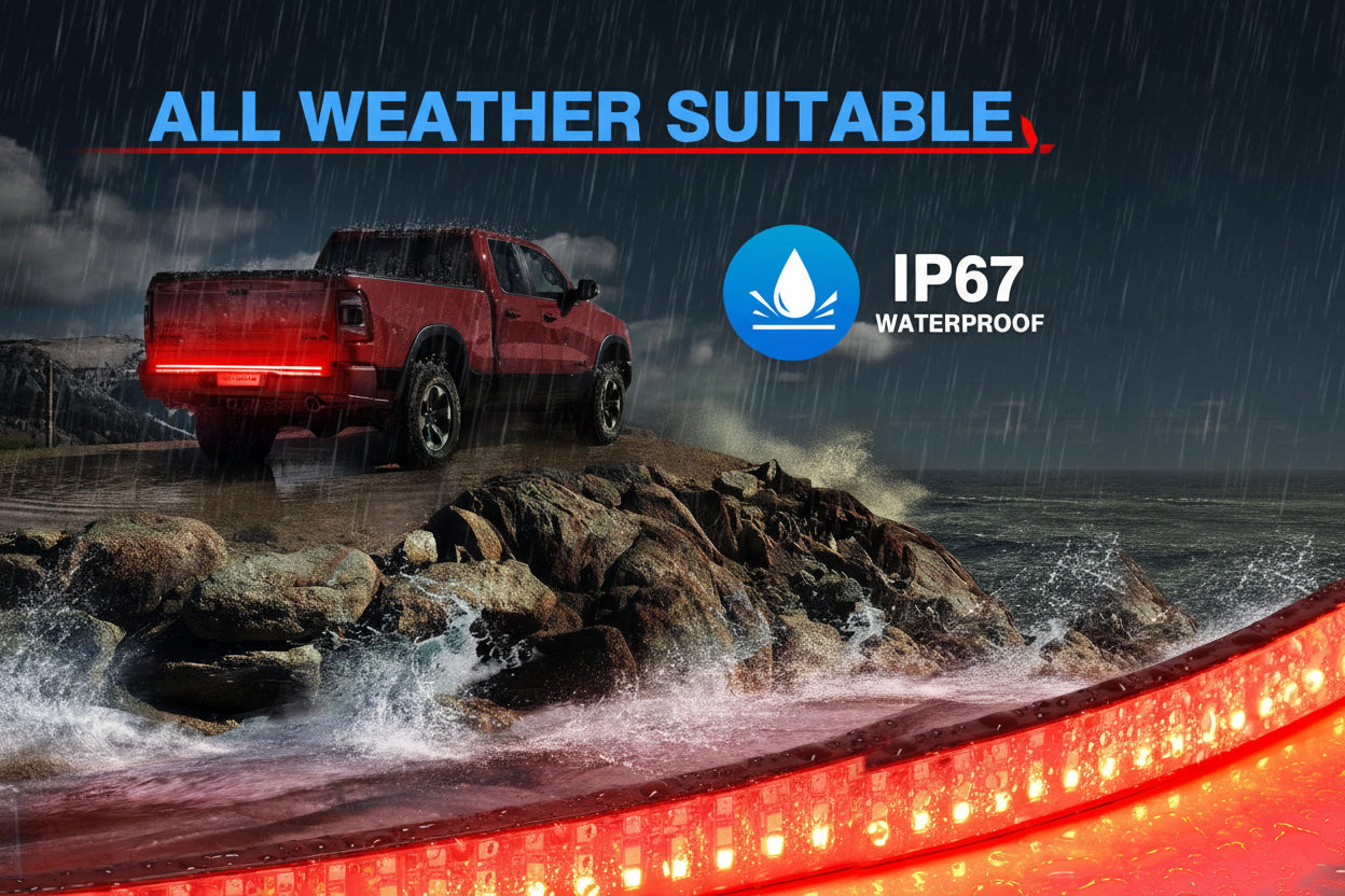 60" Red Sequential LED Tailgate Light Bar - Triple Row 504 LEDs for Ford/RAM (5 Functions)