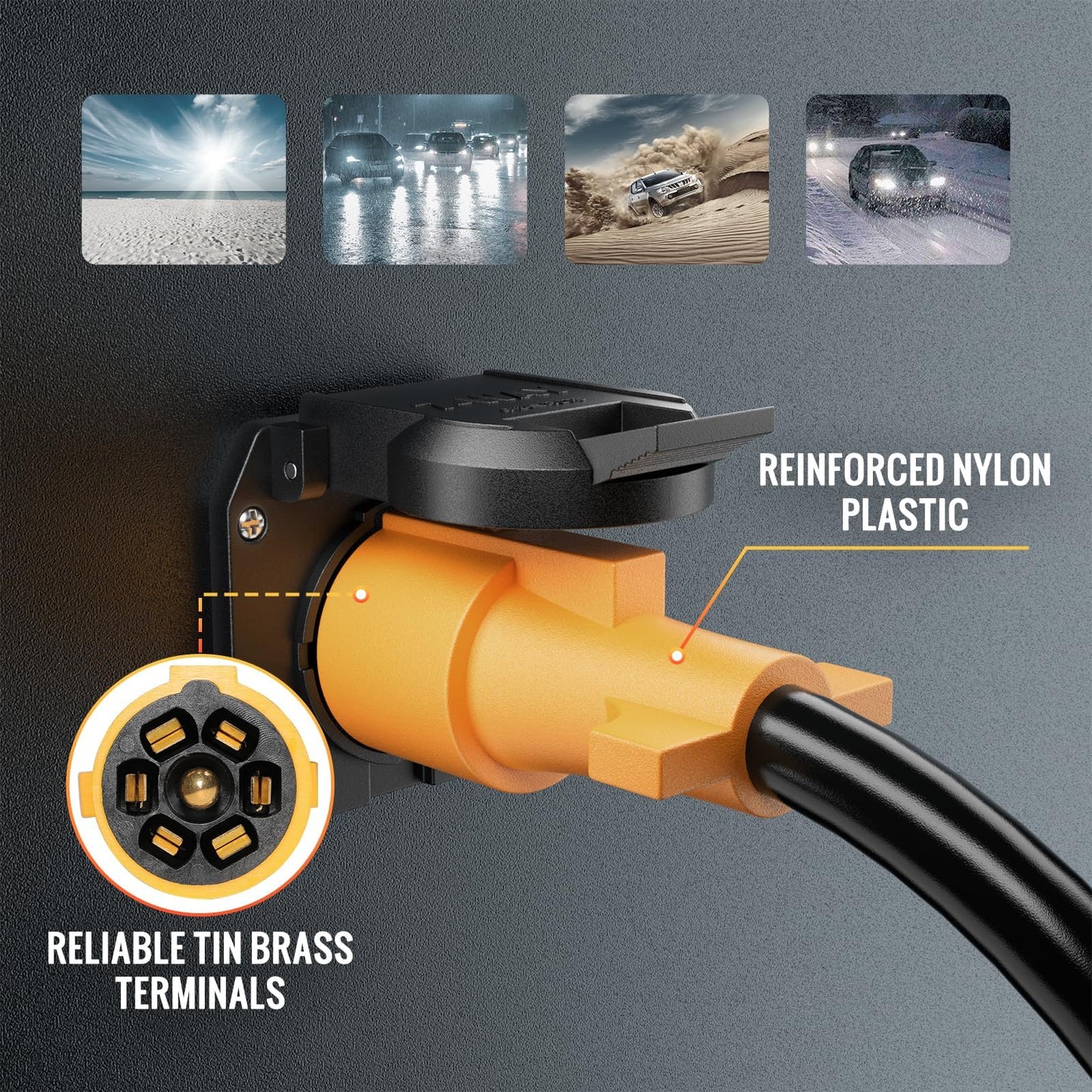 8ft 7-Pin Trailer Plug Cord - Double Prongs, Heavy Duty Pure Copper for RV/Trailer Side Replacement