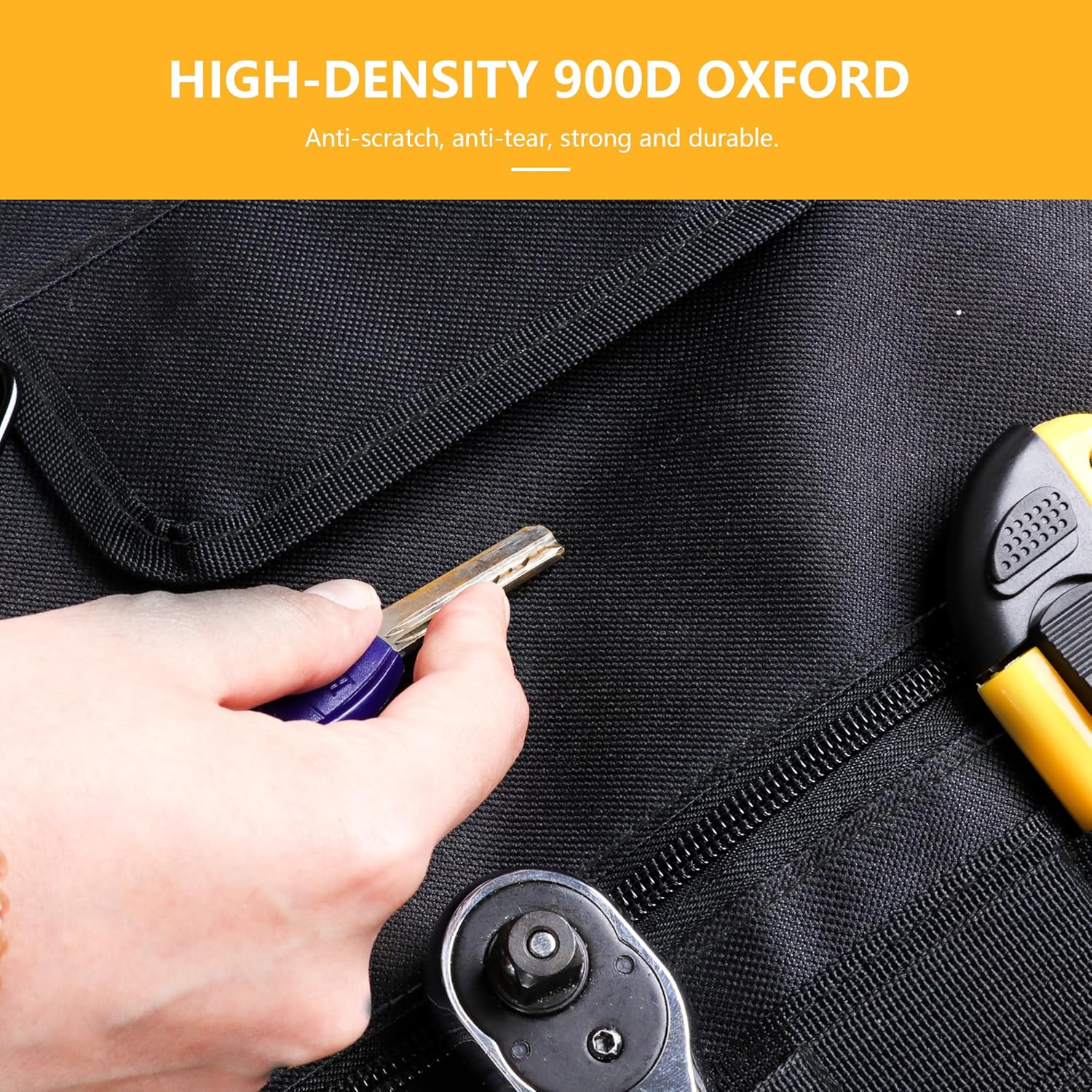 RERPRO Rear Trunk Roll Bar Storage Bag For 2021 2022 2023 2024 2025 Ford Bronco 4 Door Interior Accessories Organizer Cargo Cage Saddlebag Tool Kit Holder Multi Pocket Handbag, Yellow Edge 2