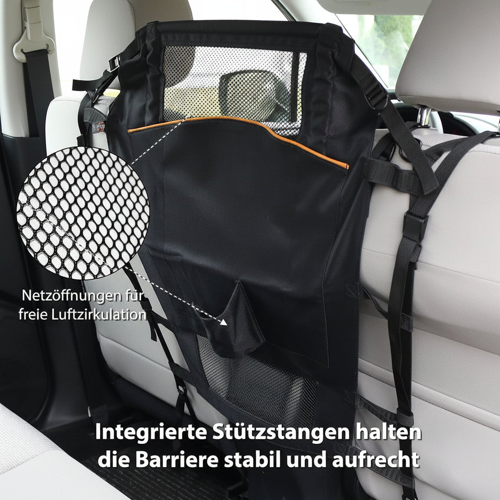 Low-Profile Backseat Dog Barrier - Mesh Top for Visibility, Easy Install/Remove for Cars w/Headrests