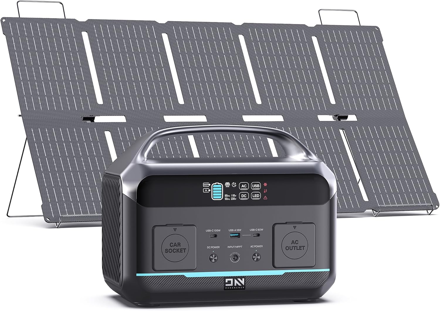 Solar Generator 600W (1200W Surge), Portable Power Station with 100W Solar Panel, 576Wh (180,000mAh) LFP Battery with AC & DC Outlets, 1Hour Fast Charging for Home & Emergency, Camping & RVs, CPAP