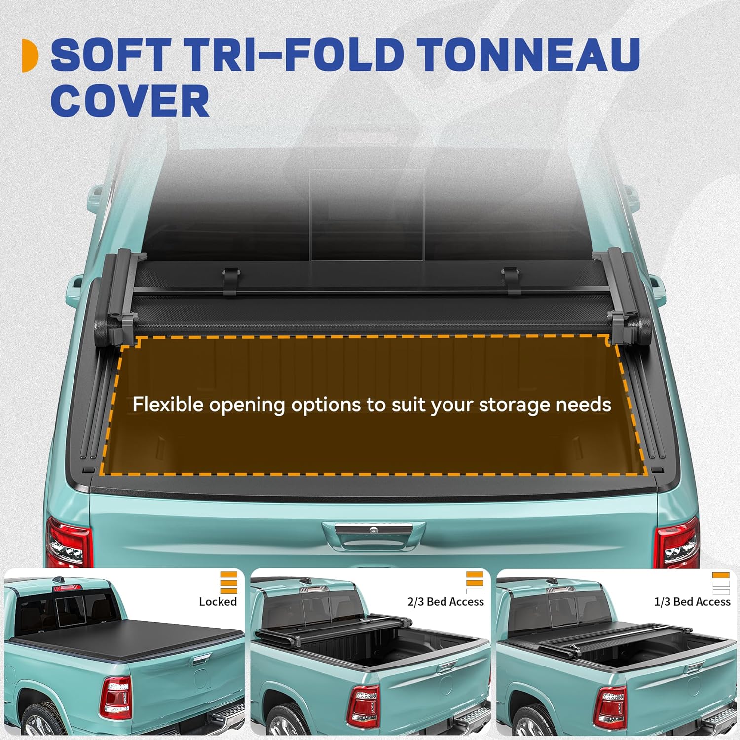 Soft Tri-Fold Truck Bed Tonneau Cover Fit for Dodge Ram 1500 2009-2025 (Incl. Classic & New) 5.7 ft Bed Without Rambox