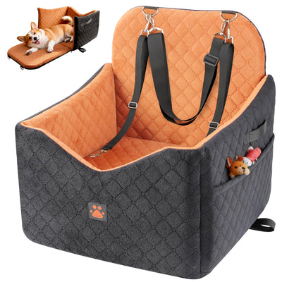 Small/Medium Dog Car Seat w/Side Opening - Thick Cushion, Detachable Washable, 35 lb Capacity (Grey)