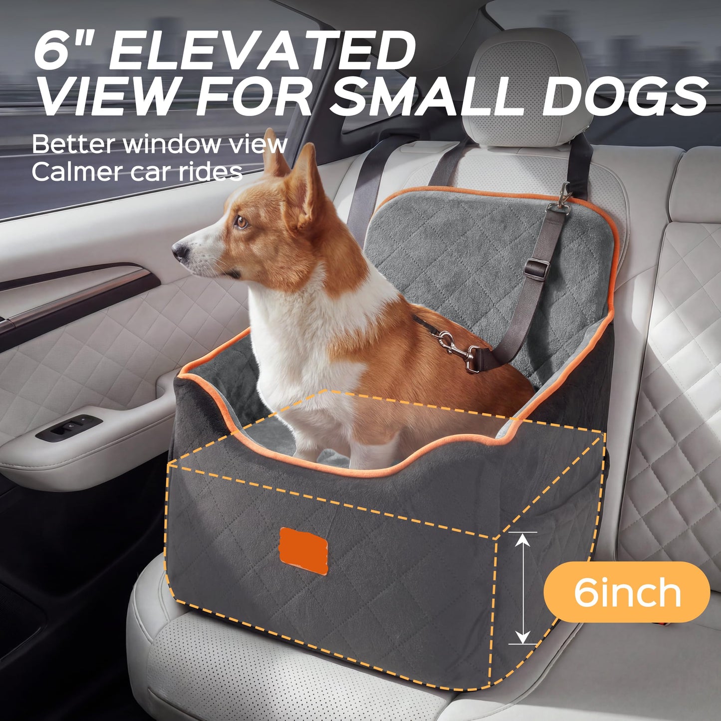 6" Elevated Memory Foam Booster Seat - 35 lb Capacity, Washable w/Safety Leash & Storage Pockets