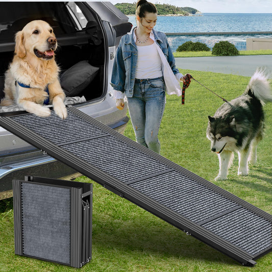 63" Long & 17" Wide Folding Portable Pet Stair Ramp with Non-Slip Rug Surface - OHMU