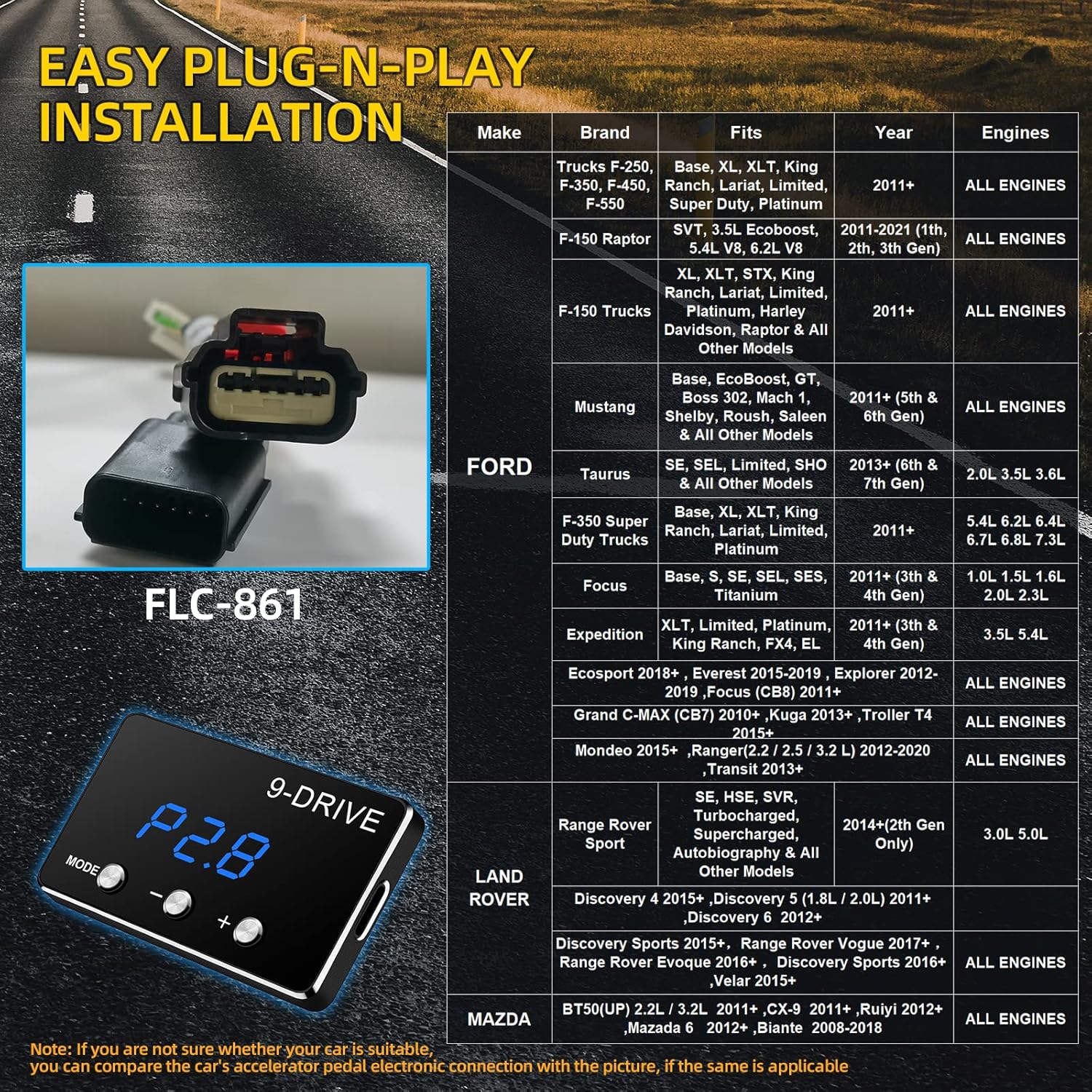 Throttle Response Controller 9 Drive Modes Smart Electronic Racing Accelerator Compatible with Ford F150 F250 Raptor Fusion Focus Grand Mondeo Ranger Transit Mazda 5 6 BT-50 CX-9