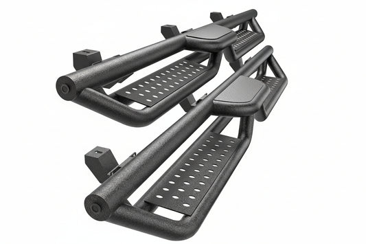 6" Two-Stair Running Boards for 2018-2026 Jeep Wrangler JL 4-Door - Black