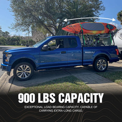 Extendable Non-Drill Truck Rack - 900 lb Capacity for 53"-68" Beds (Kayak/Lumber/Ladder)