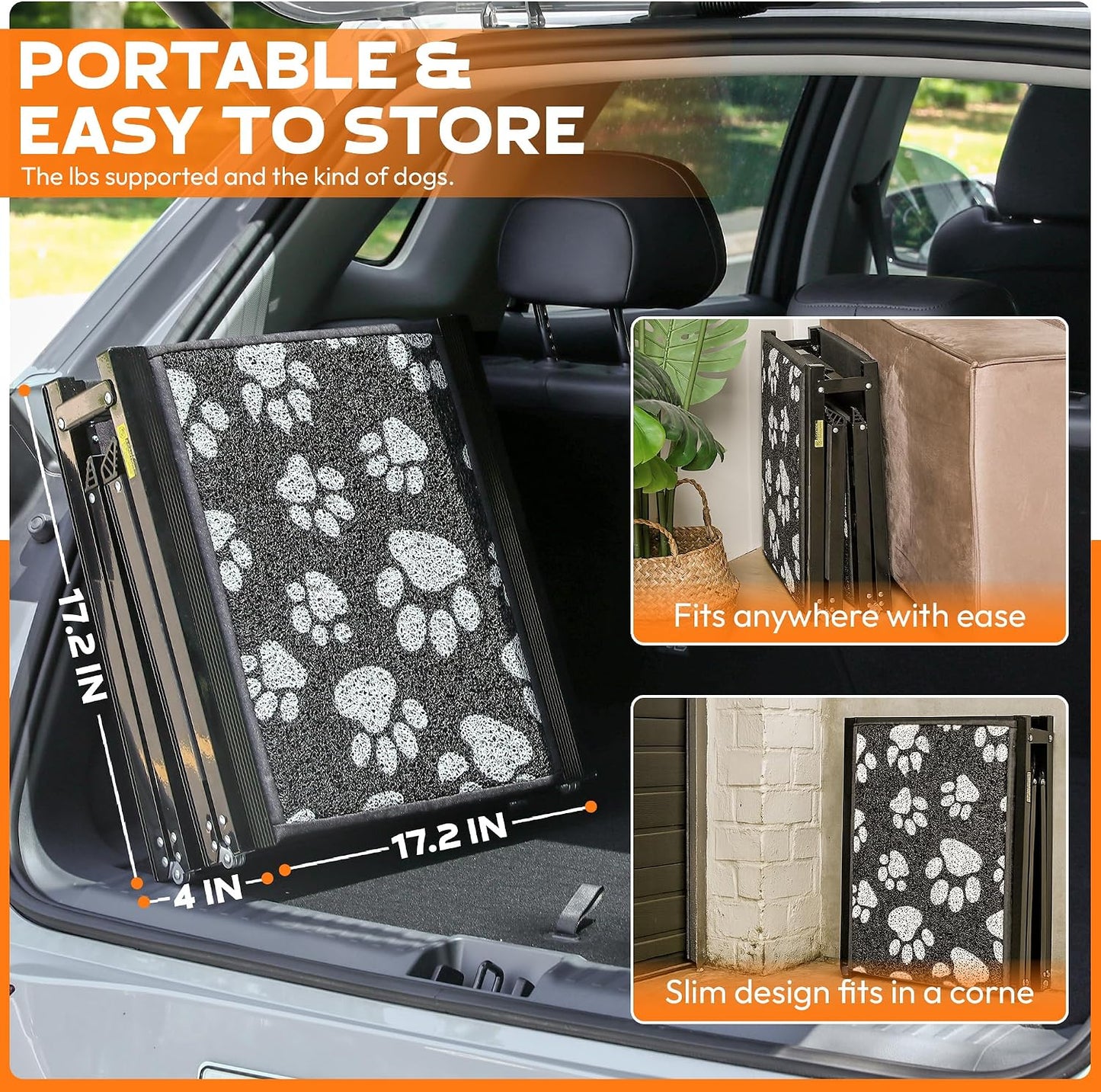 71"x17.2" Folding Dog Ramp - 250 lb Capacity, Non-Slip Wide Surface for SUV/Truck/Car/Bed