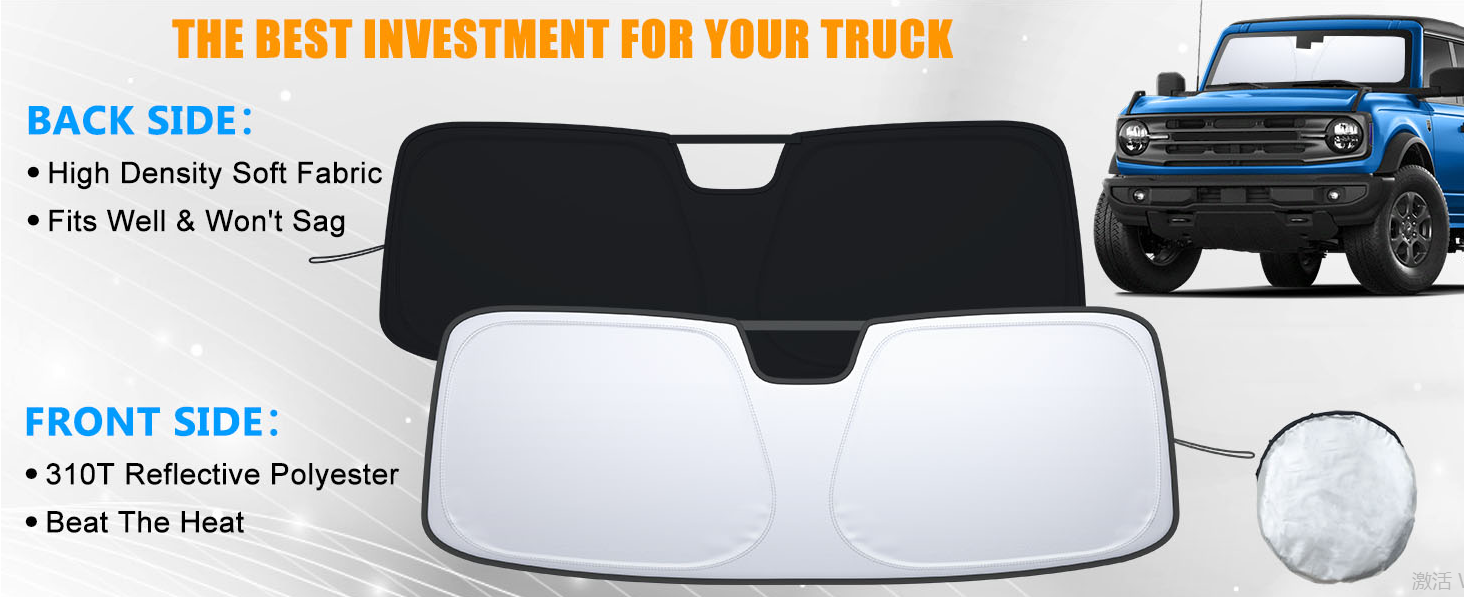 Front Window Foldable Windshield Sunshade for Ford Bronco 2021-2024(Not for Sport) - OHMU