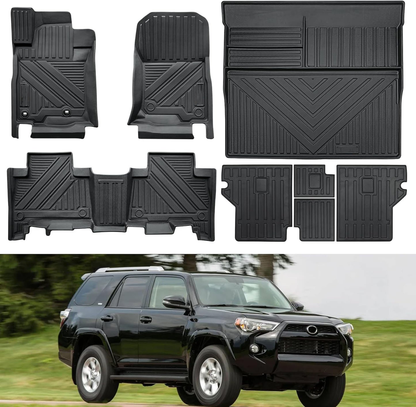 5 Seats Floor Mats Cargo Trunk Liner and Rear Seat Backrest Mats for 2013-2023 2024 Toyota 4Runner