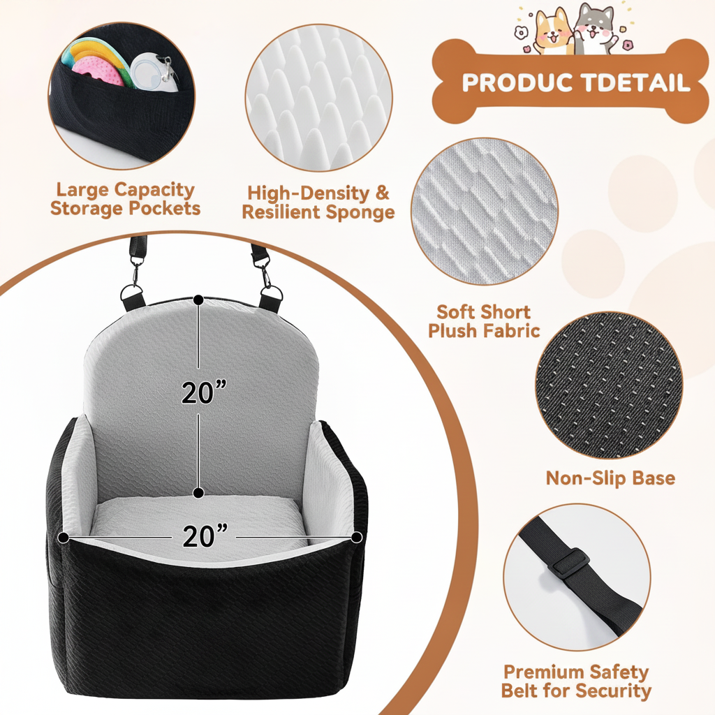 Waterproof Dog Car Seat for Small/Medium Dogs with Storage