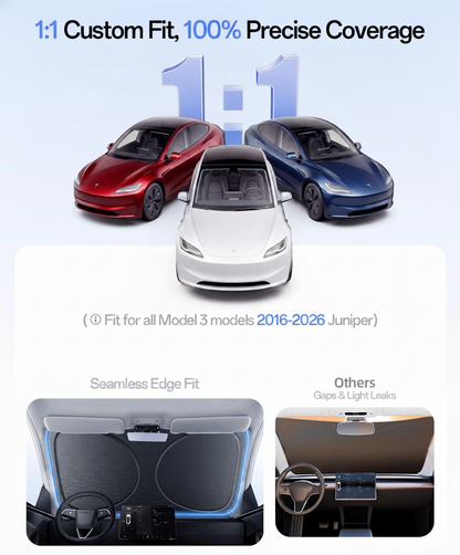 Tesla Model 3 Windshield Sun Shade, UV Block, Heat Insulation, Custom Fit