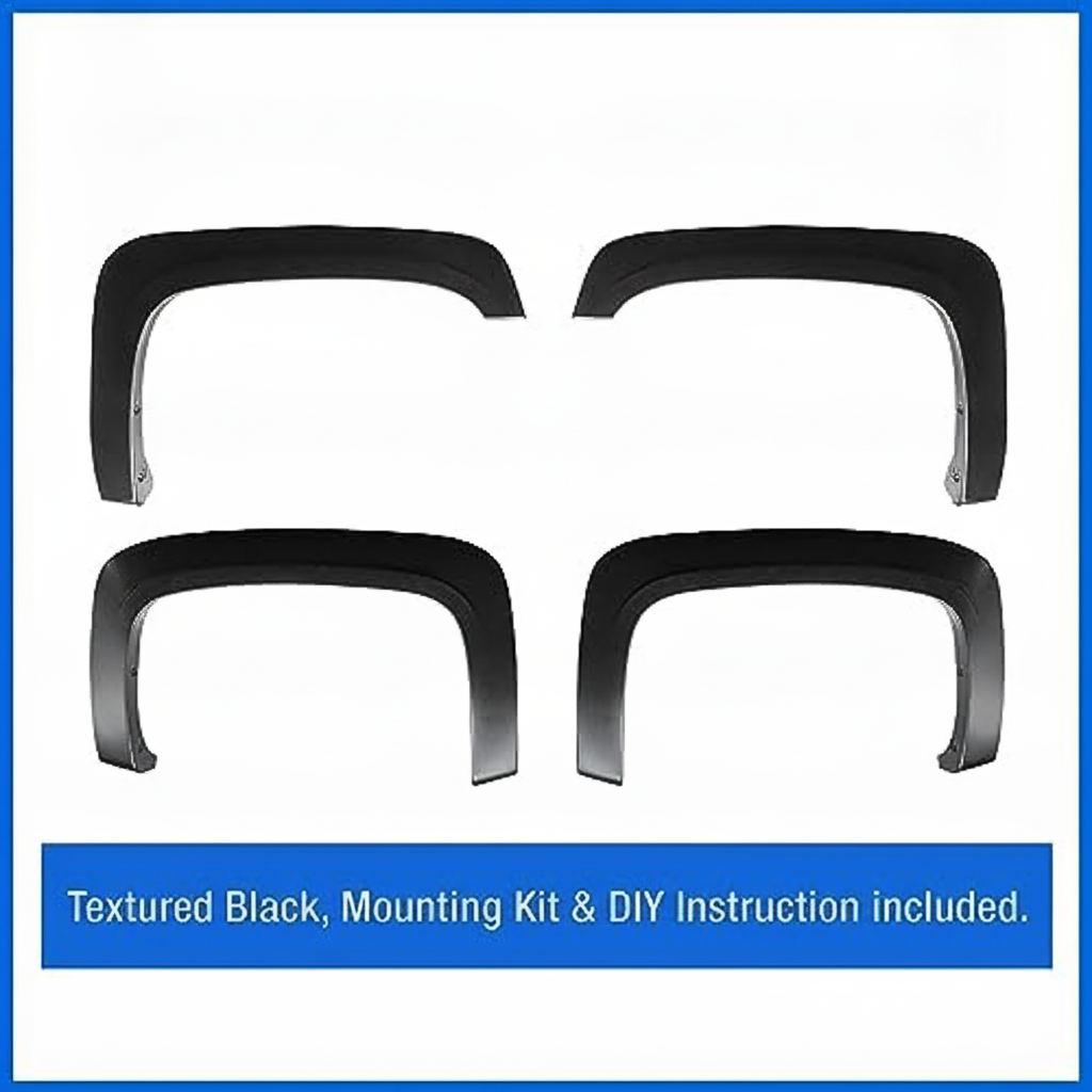 Fender Flares Compatible with 2007-2013 Chevy Silverado 1500/2500/3500HD (Excludes 2007 Classic), 4-Piece Factory Style, Textured Black