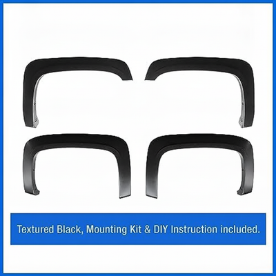 Fender Flares Compatible with 2007-2013 Chevy Silverado 1500/2500/3500HD (Excludes 2007 Classic), 4-Piece Factory Style, Textured Black