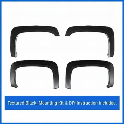 Fender Flares Compatible with 2007-2013 Chevy Silverado 1500/2500/3500HD (Excludes 2007 Classic), 4-Piece Factory Style, Textured Black