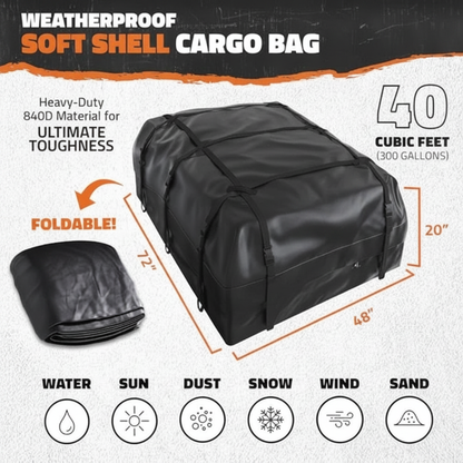 XXL 40 CuFt Car Roof Bag, 72"x48"x20" Soft-Shell 840D