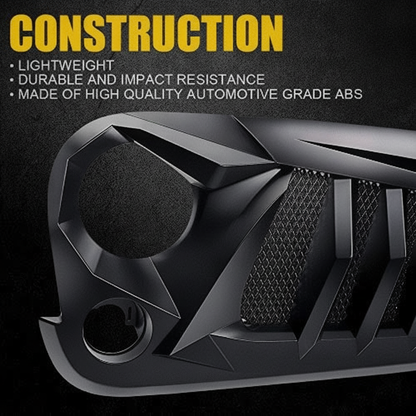 Matte Black Front Grill Grid Grille w/Mesh Compatible with Jeep Wrangler Rubicon Sahara Sport JK 2007-2018