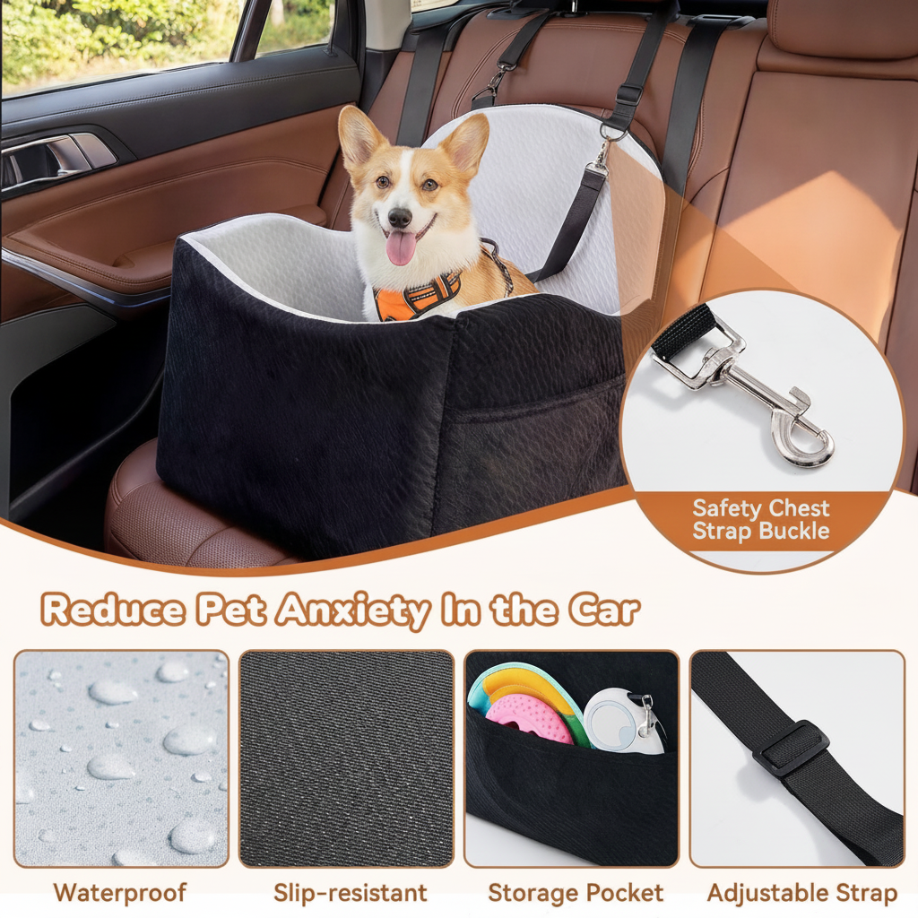 Waterproof Dog Car Seat for Small/Medium Dogs with Storage