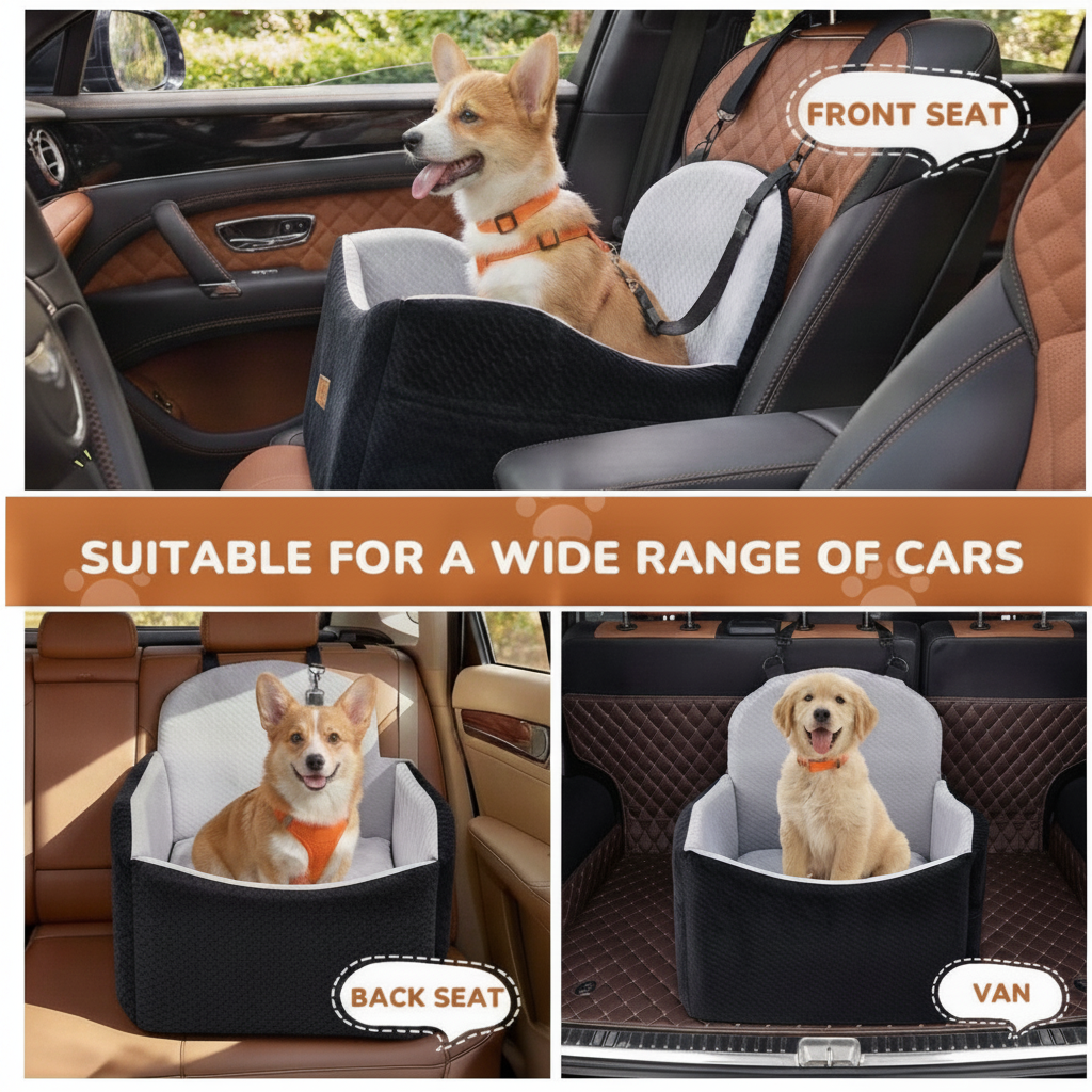 Waterproof Dog Car Seat for Small/Medium Dogs with Storage