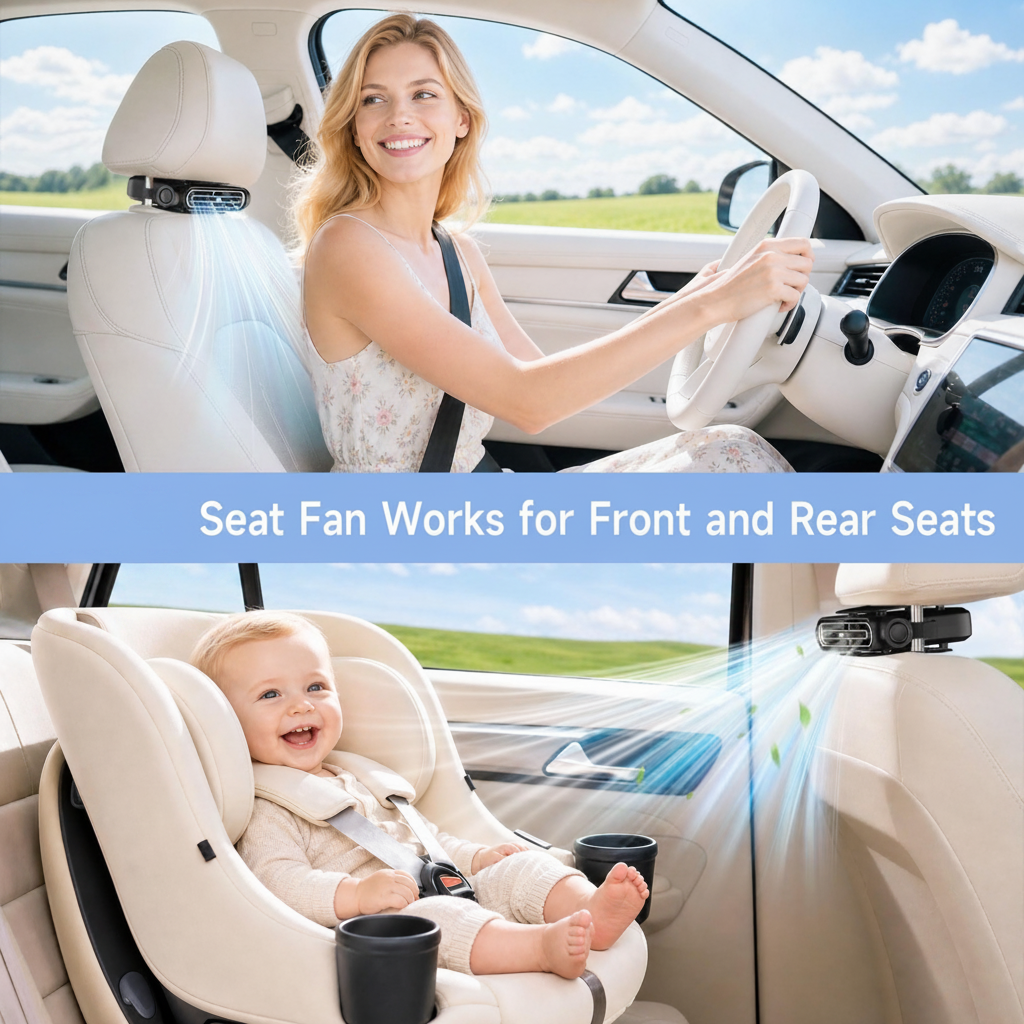 Backseat Car Fan, USB Headrest Cooling for Kids
