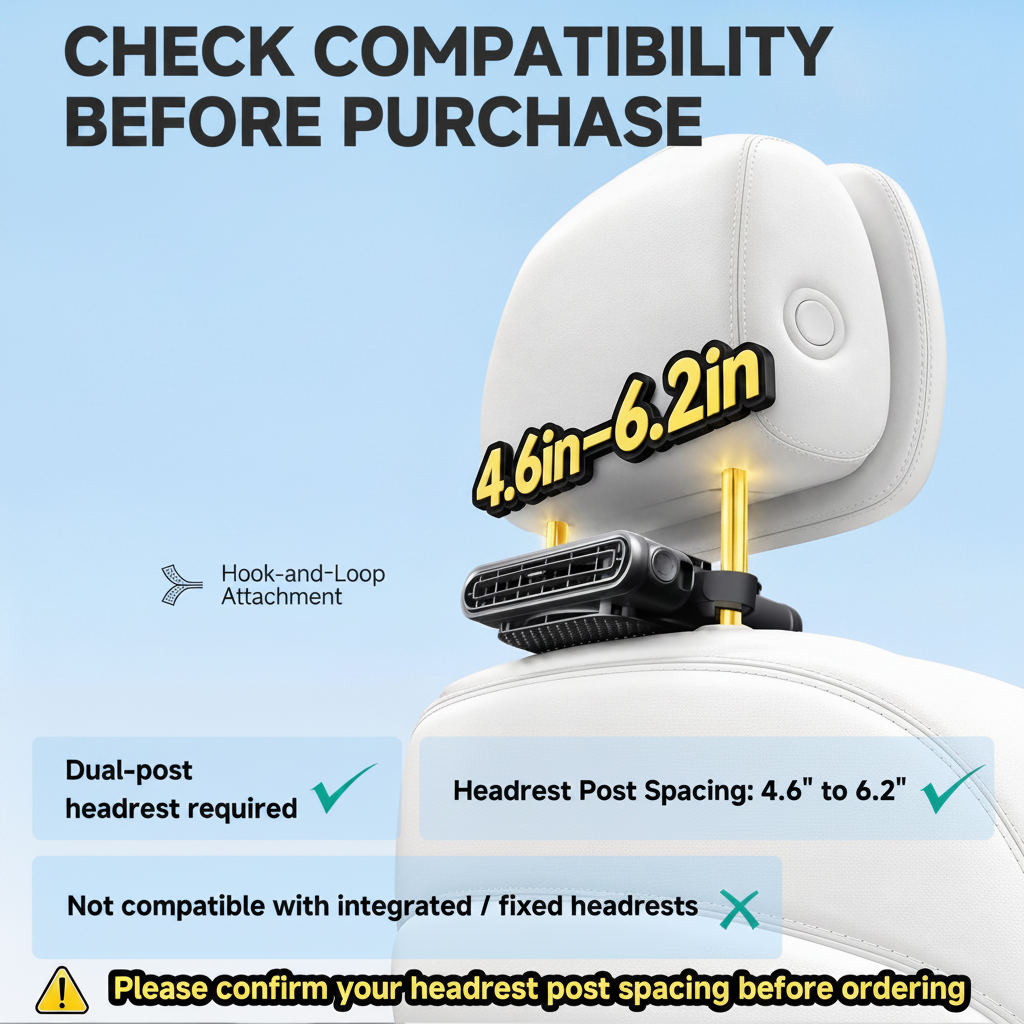 Car Seat Fan 2 Pack, 3 Speeds USB Powered, Headrest Mount with Airflow Switch
