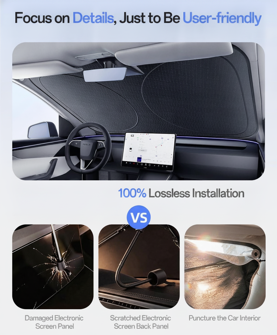 Tesla Model 3 Windshield Sun Shade, UV Block, Heat Insulation, Custom Fit