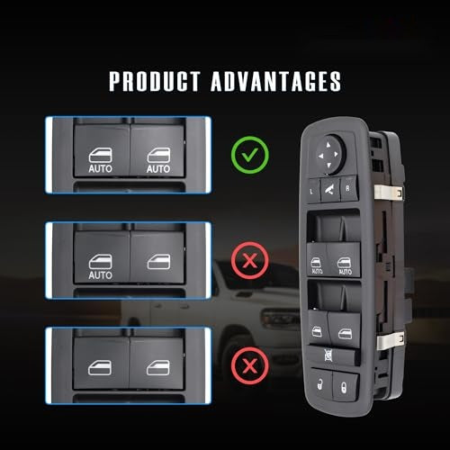 Driver Side Power Window Switch for 2016-2018 Ram 1500/2500/3500 Laramie, 2019-2024 Ram 1500 Classic Laramie and 2012 Chrysler 300, Replaces 56046826AE/AC/AD