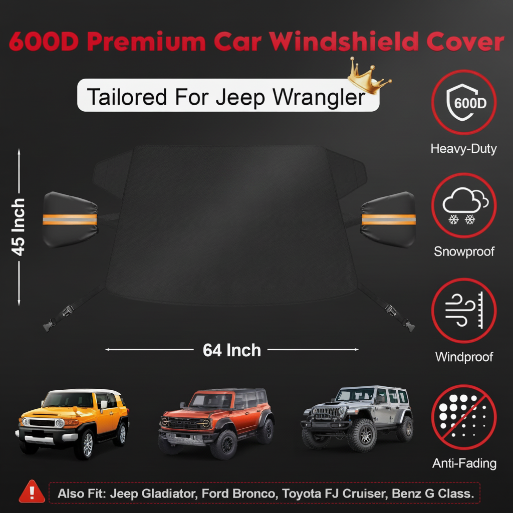 Car Windshield Snow Cover for Jeep Wrangler, Gladiator, Bronco